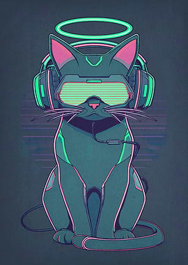 Cyberpunk Cat with VR Headset