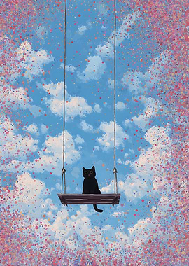 Black cat on a swing