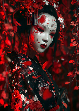 Geisha with Red Floral Accent