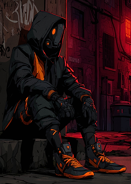 Cyberpunk Character in Urban Alleyway