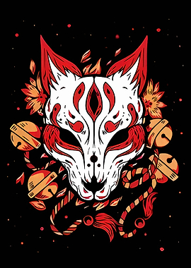 Fox Mask with Bells and Flowers