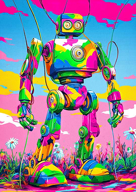 Colorful Robot in a Field