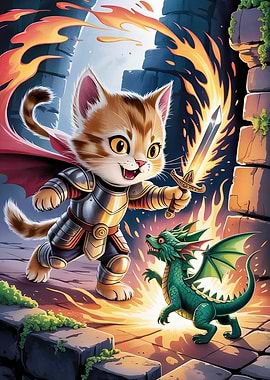 Cat Knight vs Dragon