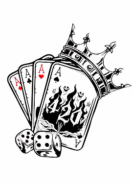 Ace Cards, Dice, and Crown Illustration