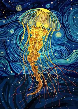Jellyfish in Starry Night Style