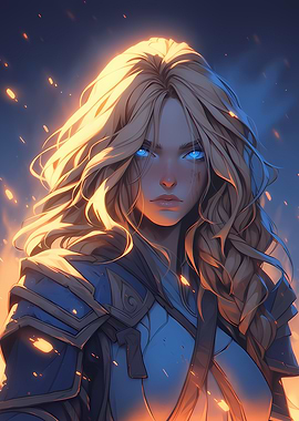 Blonde Warrior Woman with Glowing Eyes
