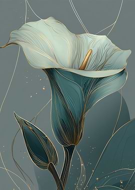 Teal and Gold Calla Lily