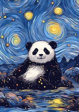 Panda in Starry Night Style