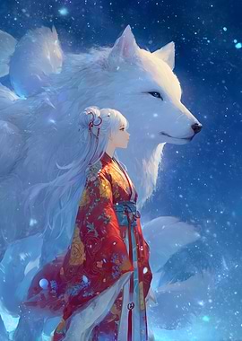 Anime Girl with White Fox Spirit
