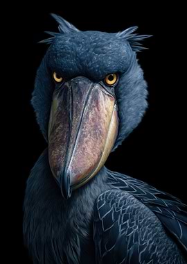 Shoebill Stork Portrait on Black Background