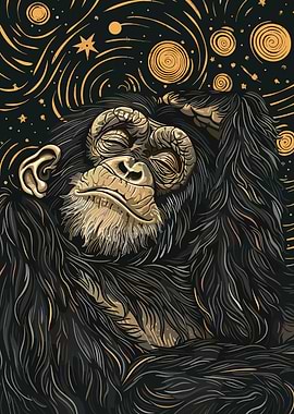 Dreamy Chimpanzee in Starry Night