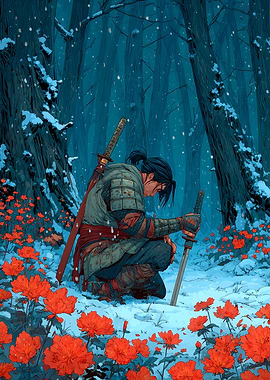 Samurai in Snowy Forest