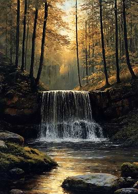 Autumn Waterfall in Forest Landscape