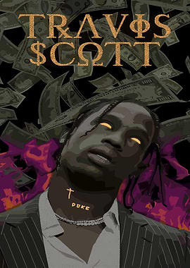 Travis Scott Portrait with Money Background