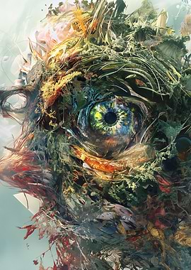 Surreal Eye Portrait with Floral Elements