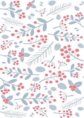 Winter Holiday Pattern with Berries and Pinecones