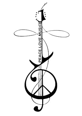 Peace Love Music Guitar Symbol