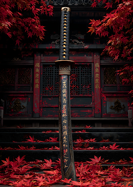 Katana in Autumn Setting