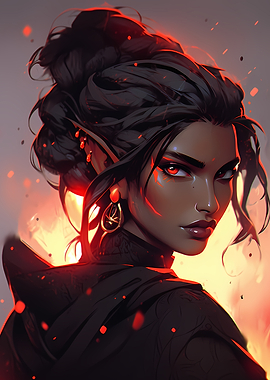 Dark Elf Portrait with Red Eyes