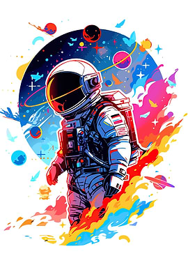 Colorful Astronaut in Space Illustration
