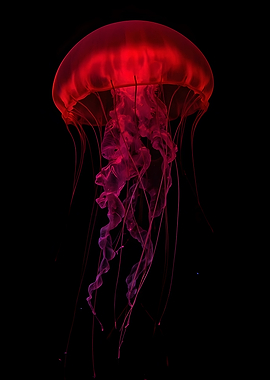 Red Jellyfish on Black Background