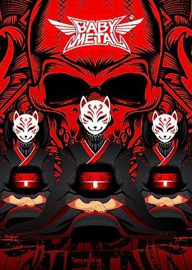 Babymetal with Kitsune Masks Illustration