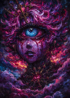 Surreal Cosmic Portrait with Third Eye