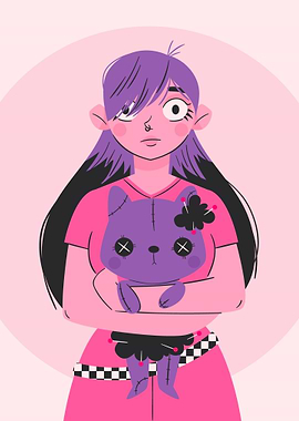 Girl Holding Voodoo Doll Illustration