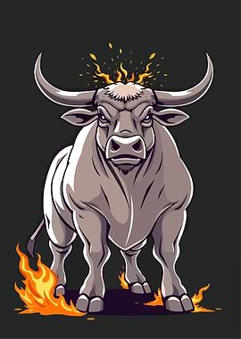 Cartoon Bull with Flames