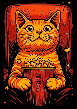 Cat at the Cinema with Popcorn