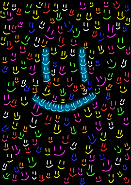 Colorful Smiley Faces on Black Background