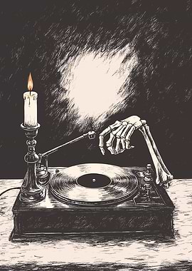 Skeleton DJ with Candlelight