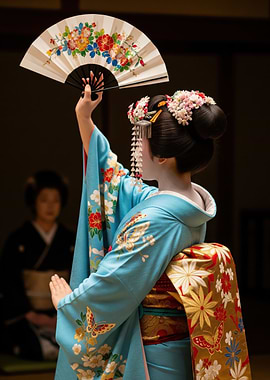 Geisha with Fan in Traditional Dress