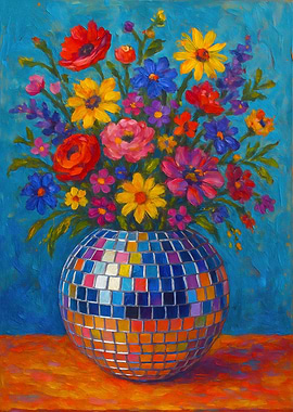 Floral Bouquet in Disco Ball Vase
