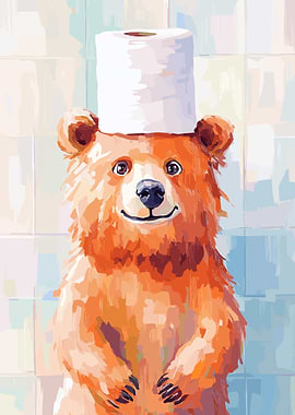 Bear with Toilet Paper Hat Painting