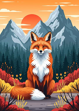 Fox in Mountain Landscape