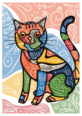 Colorful Abstract Cat Illustration