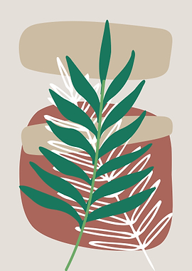 Abstract Botanical Art with Green Leaf