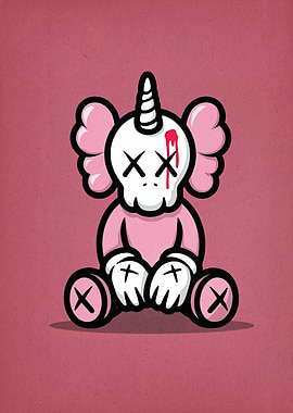 Pink Unicorn Skull Cartoon Illustration