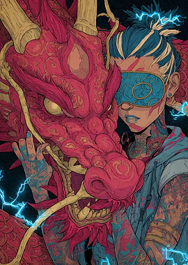 Dragon and Masked Woman Illustration