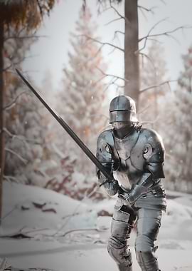 Knight in shining armor with sword