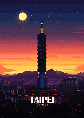Taipei Taiwan Cityscape at Sunset