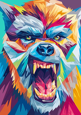 Colorful Geometric Wolf Portrait