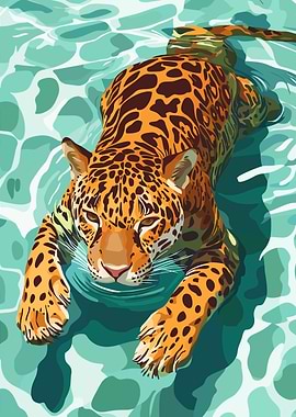 Jaguar swimming in water illustration