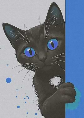 Black Cat with Blue Eyes Peeking