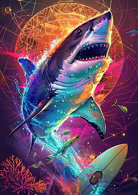 Psychedelic Shark Surfboard