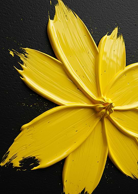 Yellow Paint Flower on Black Background