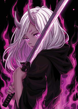 Anime Girl with Sword and Horns