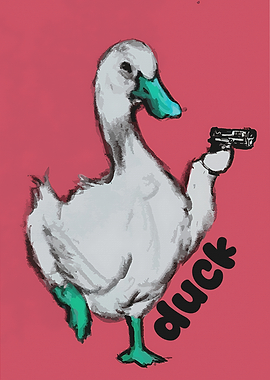 Duck with Gun on Pink Background