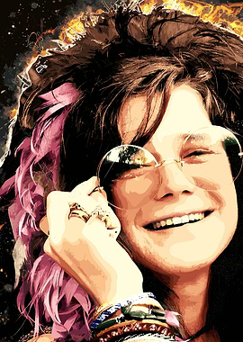Janis Joplin Portrait with Round Glasses